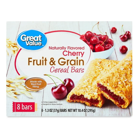 Great Value Fruit and Grain Breakfast Bars, Cherry, 1.3 oz, 8 Count