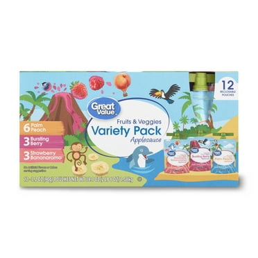 Great Value Fruits and Veggies Variety Pack Applesauce, 3.2 oz, 12 Pouches
