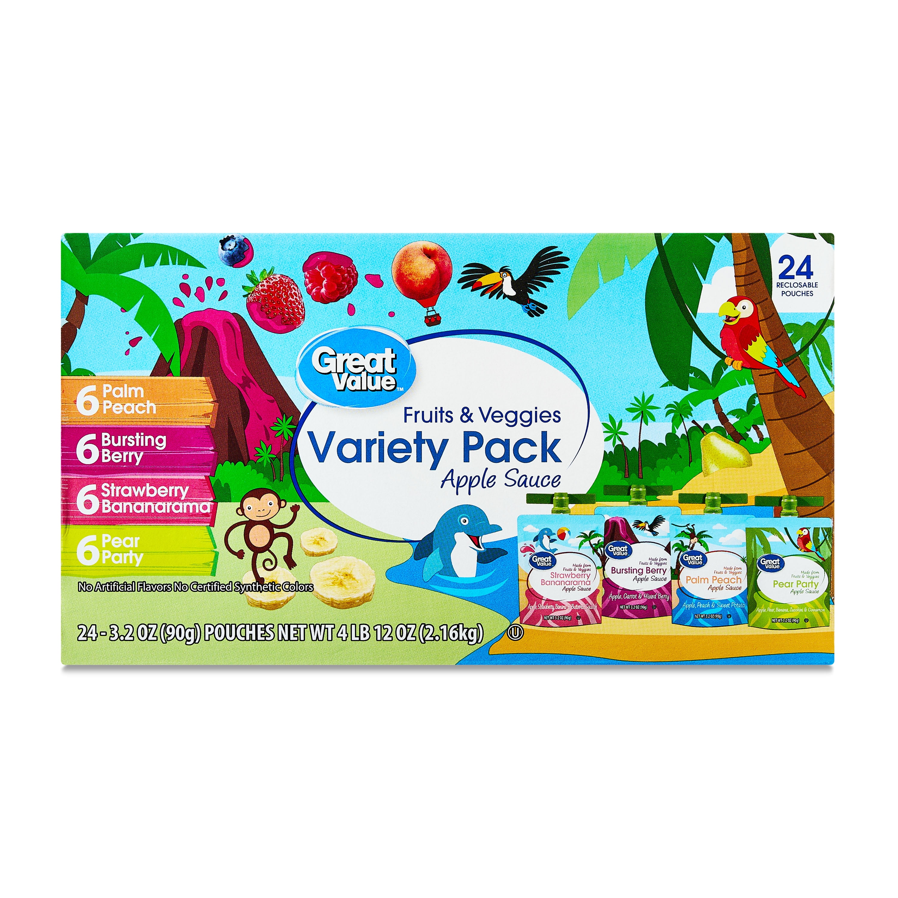 Great Value Fruits and Veggies Variety Pack Applesauce, 3.2 oz, 24 ...