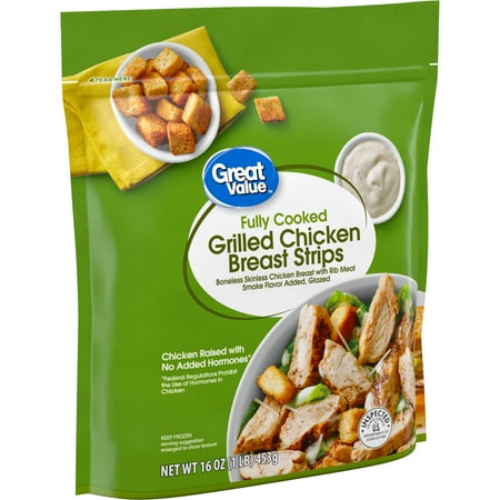 Great Value Fully Cooked Boneless Skinless Grilled Chicken Breast Strips, 16 oz (Frozen)
