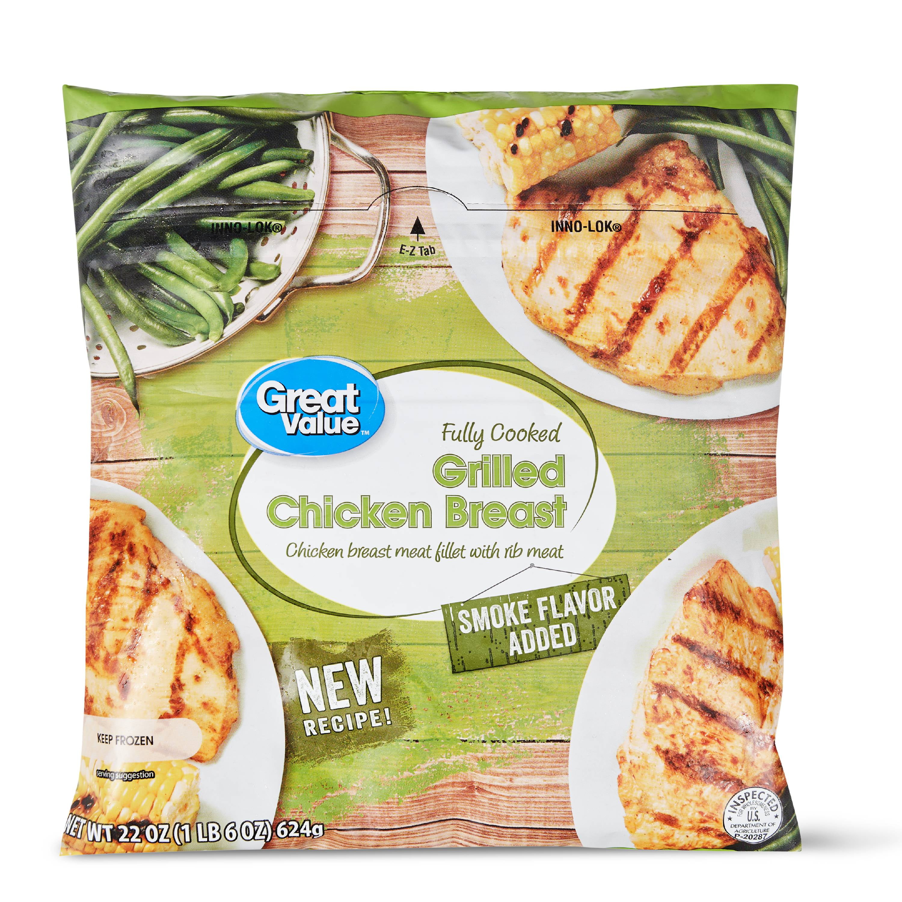 Great Value Fully Cooked Grilled Chicken Breast, Whole, 22 oz (Frozen)