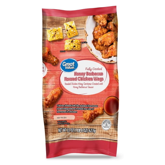 Great Value Fully Cooked Honey Barbecue Seasoned Chicken Wings, 22 oz (Frozen)