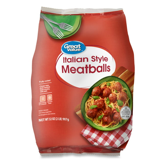 Great Value Fully Cooked Italian Style Meatballs, 32 oz (Frozen)