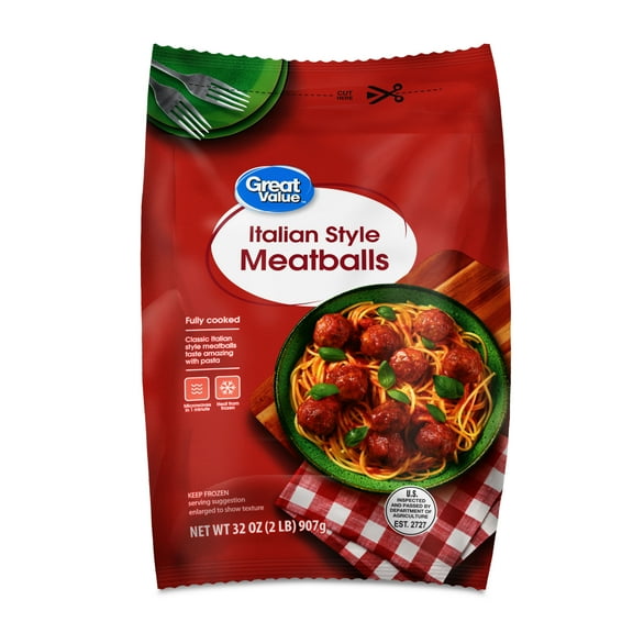 Great Value Fully Cooked Italian Style Meatballs, 32 oz (Frozen)