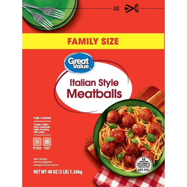 Great Value Fully Cooked Italian Style Meatballs, Family Size, Frozen, 48oz