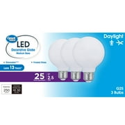 Great Value G25 LED Light Bulb, 2.5-Watt (25W Equivalent) Daylight Decorative Globe E26 Base Dimmable - 3 Pack