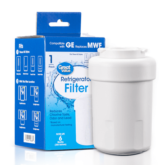 Great Value GE MWF, Smartwater, MWFA, MWFP, GWF, GWFA, Kenmore 999146, 9991, 469991 Refrigerator Water Filter Replacement, 1 Pack