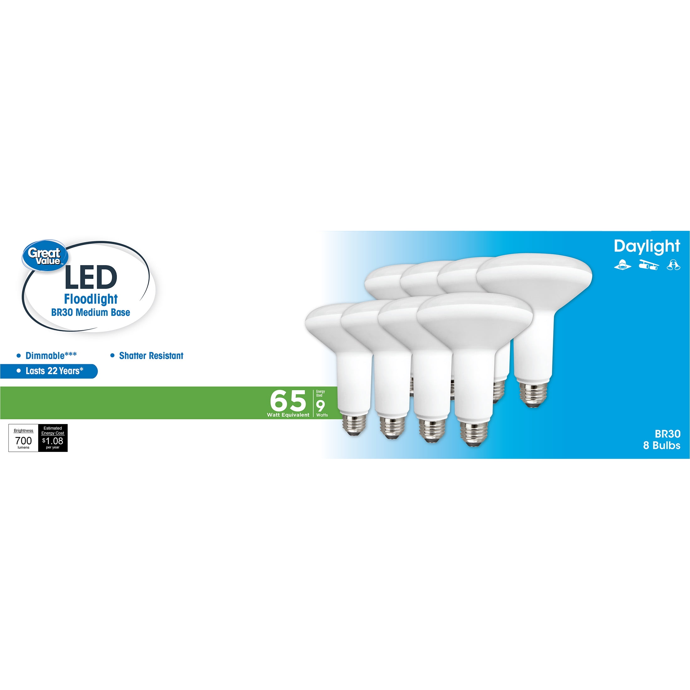 Great Value LED Light Bulb, 9W (65W Equivalent) BR30 Floodlight Lamp