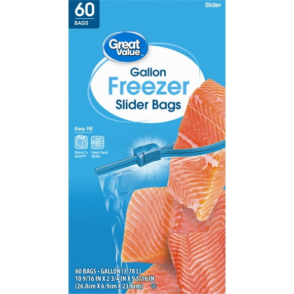 Great Value Gallon Freezer Guard Slider Zipper Bags, 60 Count