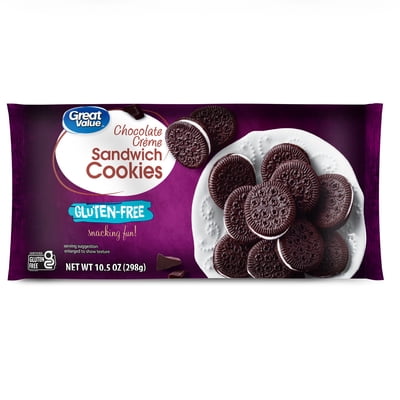 Great Value Gluten-Free Chocolate Creme Sandwich Cookies, 10.5 oz, 24 Per Pack (Shelf-Stable)