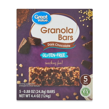 Great Value Gluten-Free Dark Chocolate Granola Bars, 4.4 oz, 5 Count Box