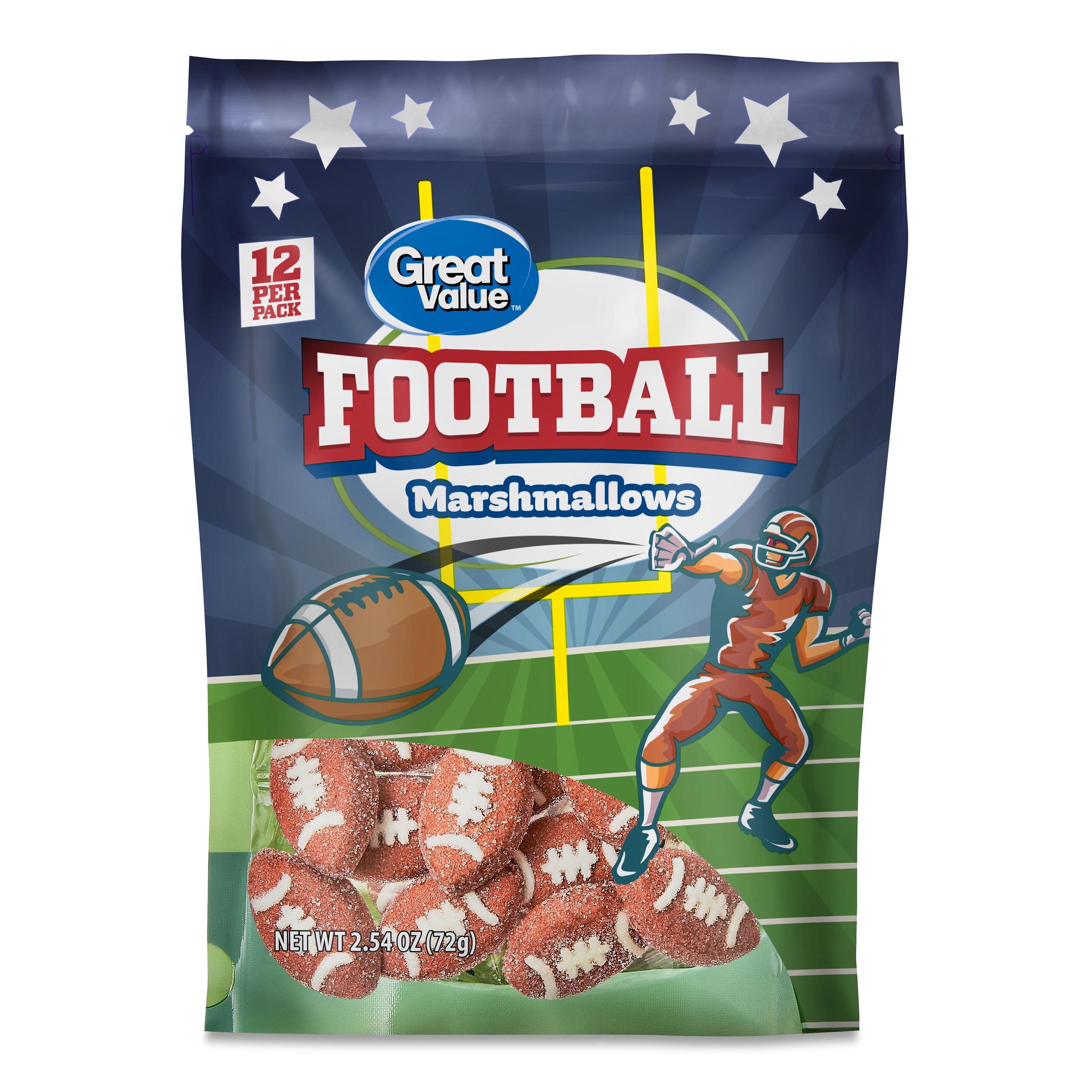 Great Value Gluten Free, Football Marshmallows, 2.54 oz, 12 Count Bag