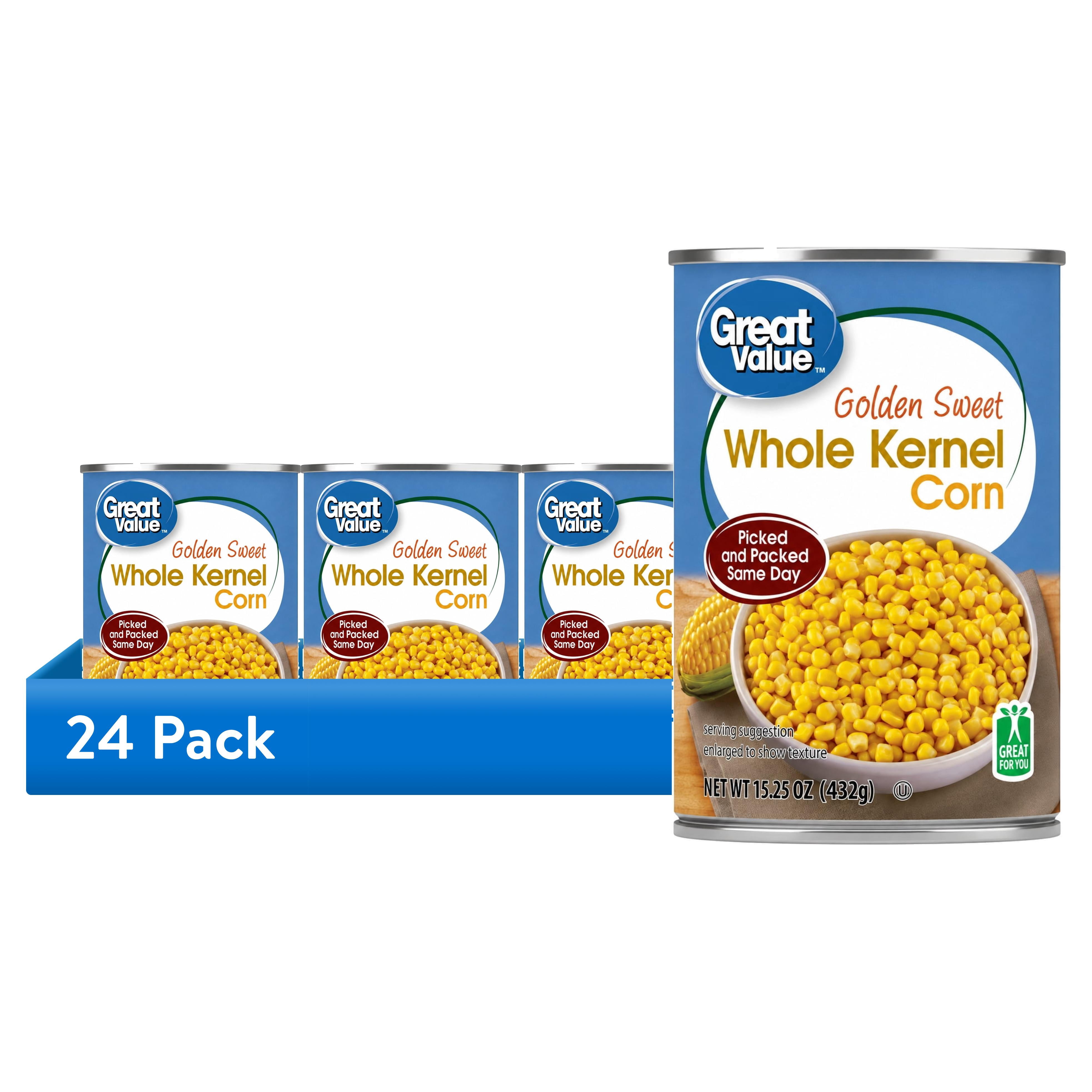 (24 pack) Great Value Golden Sweet Whole Kernel Corn, 15.25 oz