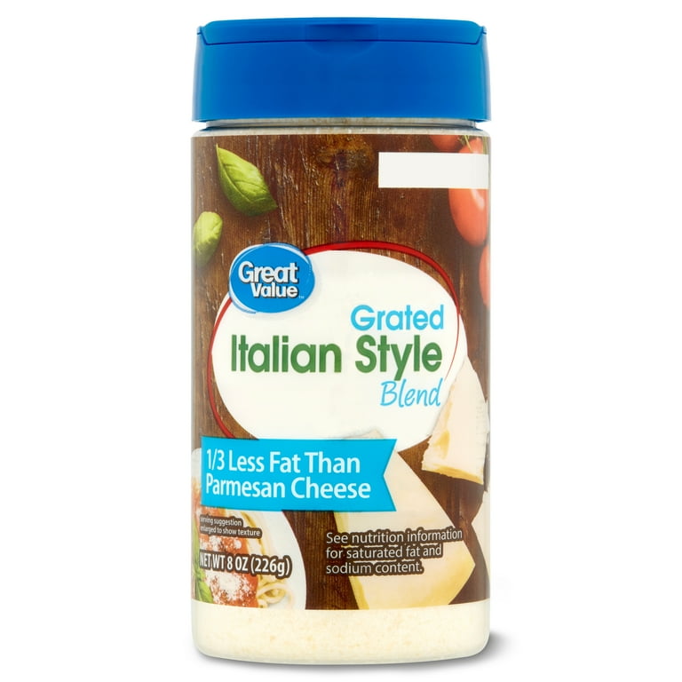 Great Value Grated Italian Style Blend Cheese 8 oz Plastic Shaker Container