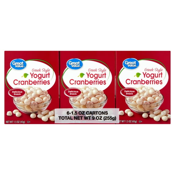 Great Value Greek Style Yogurt Cranberries, 1.5 oz, 6 Count