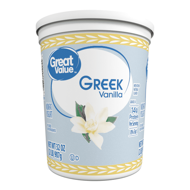 Great Value Greek Vanilla Nonfat Yogurt, 32 oz Tub (Plastic Container