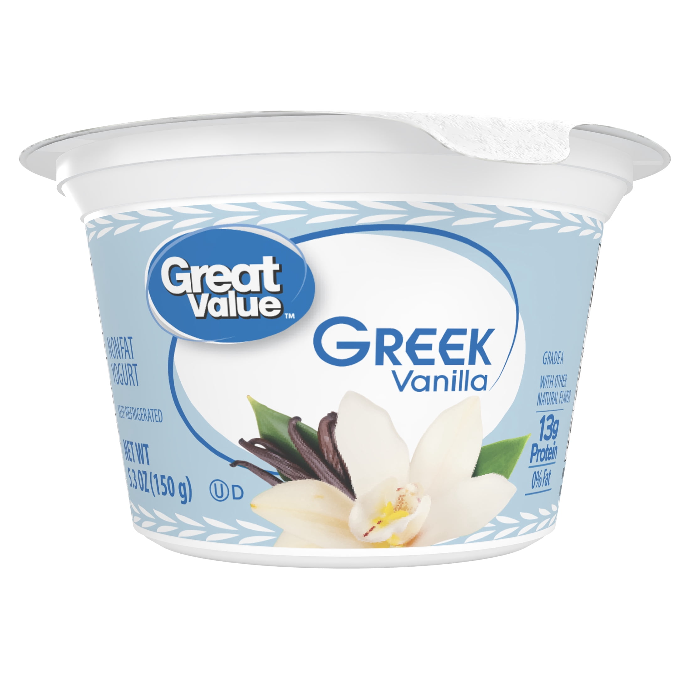Great valueページ Great Value Nonfat Greek Vanilla Yogurt 5.3 oz Cup with 12g