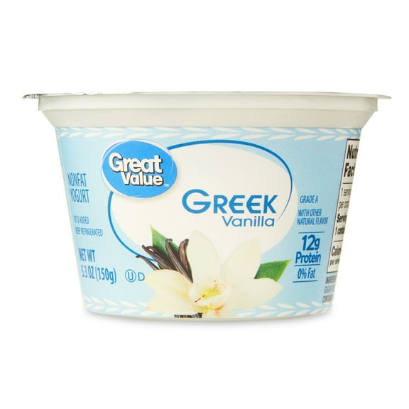 Great Value Vanilla Nonfat Greek Yogurt, 5.3 oz Cup