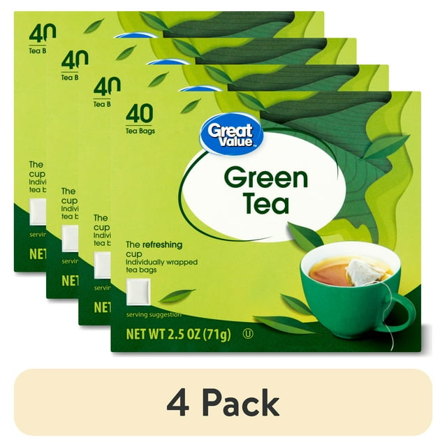 (4 pack) Great Value Green Tea Bags, 2.5 oz, 40 Count