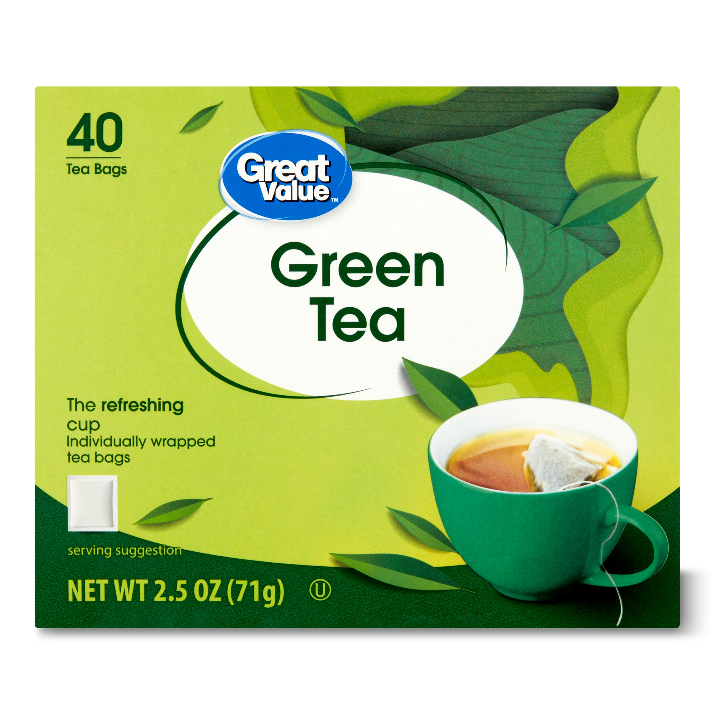 Great Value Green Tea Bags, 2.5 oz, 40 Count - image 1 of 7