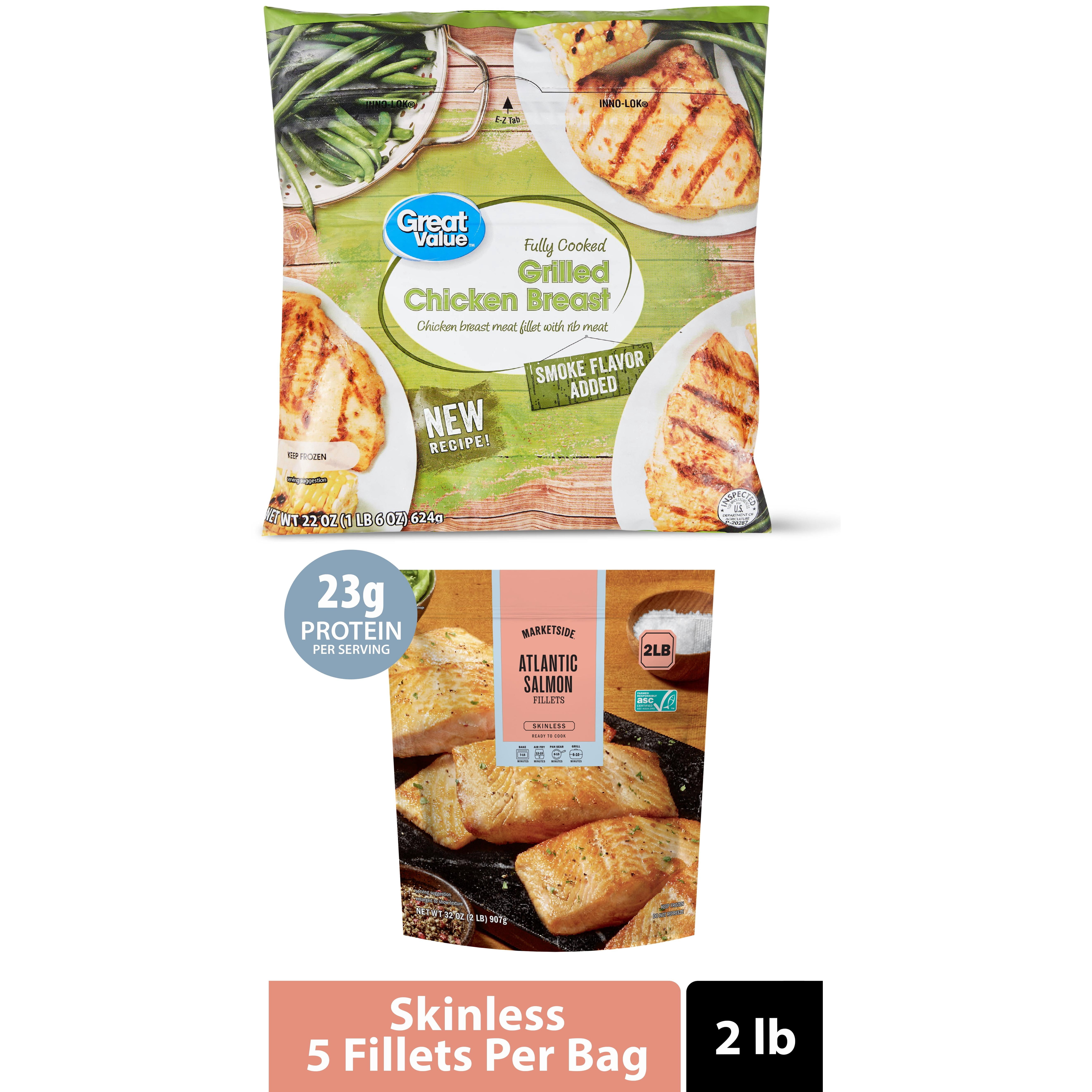 Great Value Grilled Chicken Breast and Marketside Atlantic Salmon Frozen Protein Bundle
