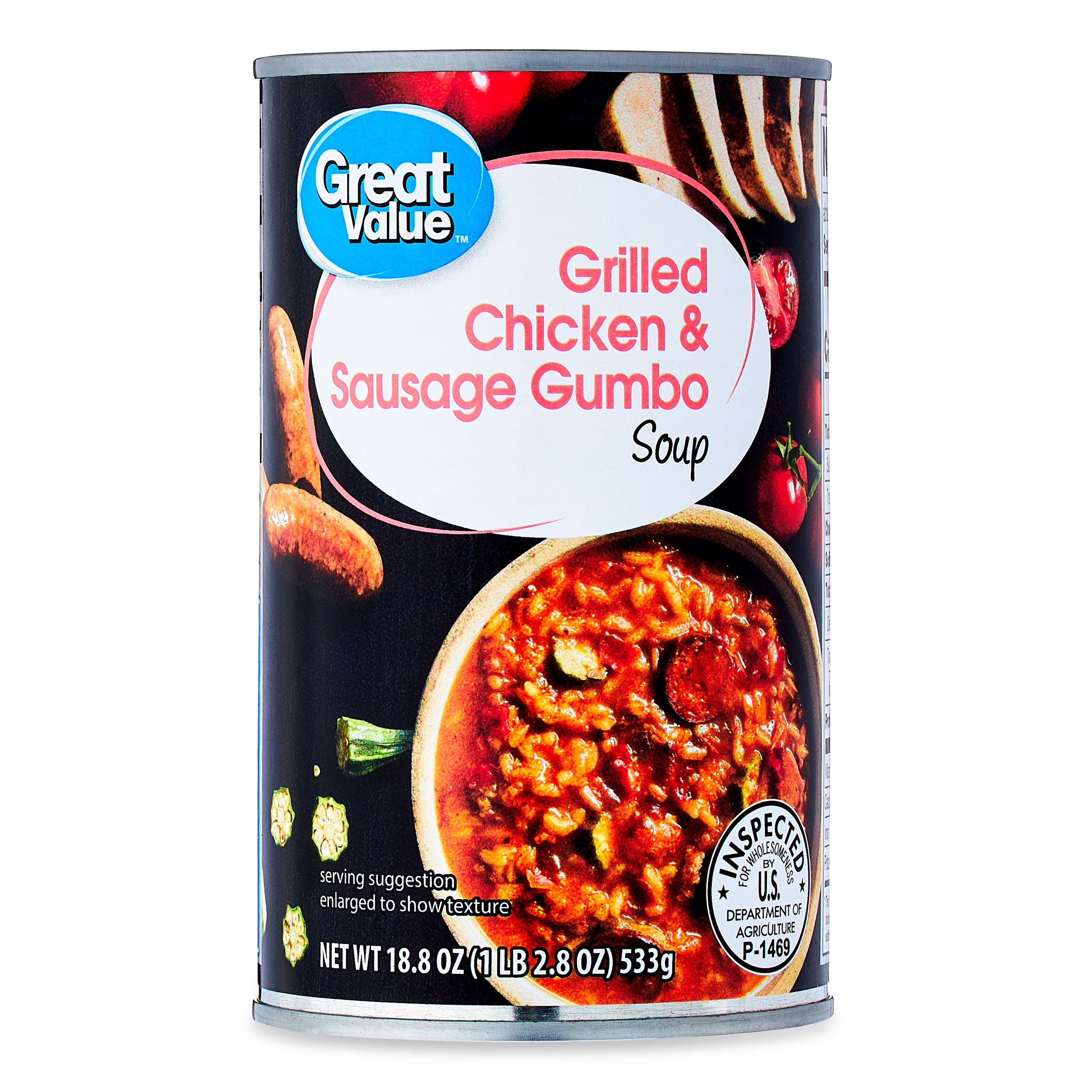 (4 pack) Great Value Grilled Chicken & Sausage Gumbo Soup, 18.8 oz