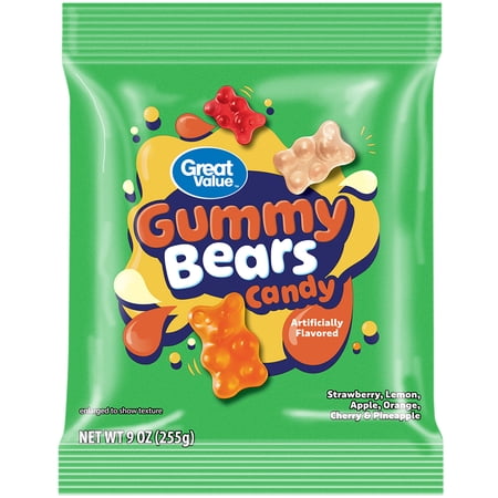 Great Value Gummy Bears Chewy Candy, 9 oz Bag