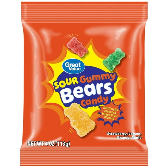 Great Value Sour Gummy Bears Candy, 4 oz