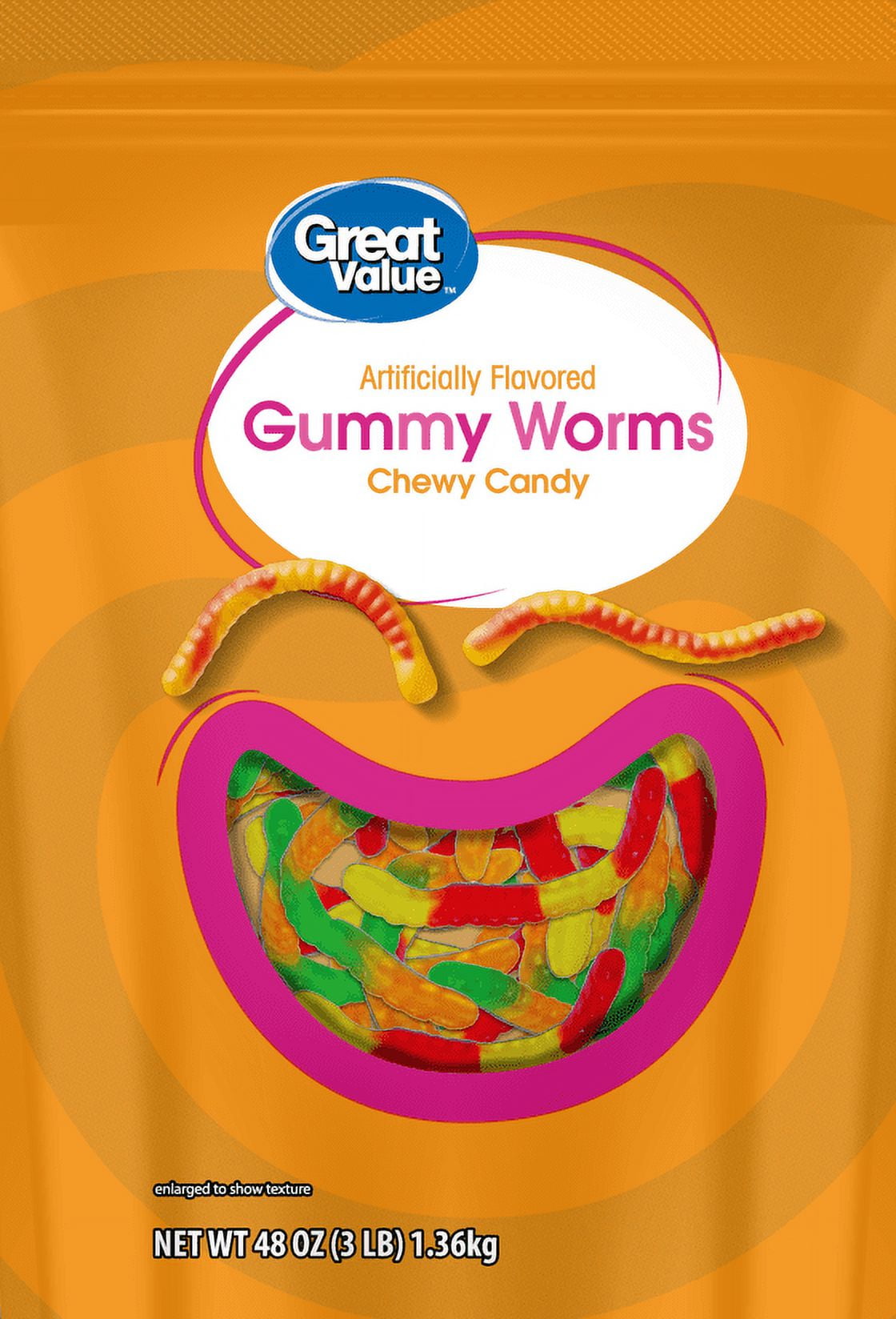 Great Value Gummy Worms Chewy Candy, 48 oz
