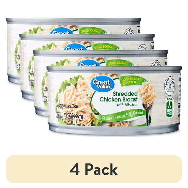 (4 pack) Great Value Shredded Chicken 8 Ounce Can