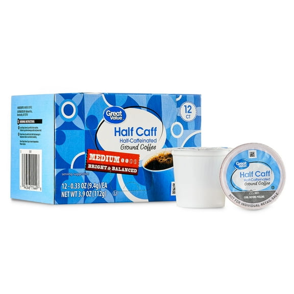 Great Value Half Caffeinated Medium Roast Coffee Pods, 12 Ct