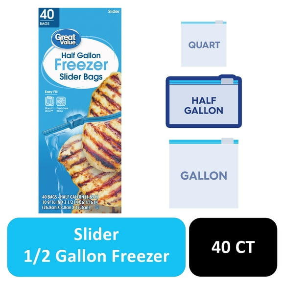 Great Value Half Gallon Freezer Slider Bags, 40 Count