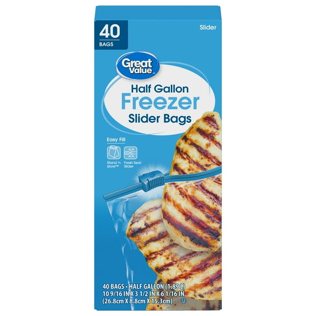 Great Value Half Gallon Freezer Slider Bags, 40 Count