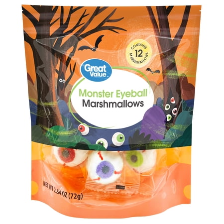 Great Value Halloween Marshmallow Monster Eyeballs, 2.54 oz Bag, 12 Count