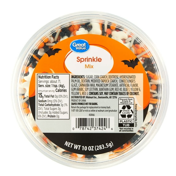 Great Value Halloween Sprinkles Mix, Orange White and Black, 10 oz