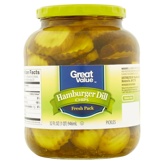Great Value Hamburger Dill Chips Pickles, 32 fl oz
