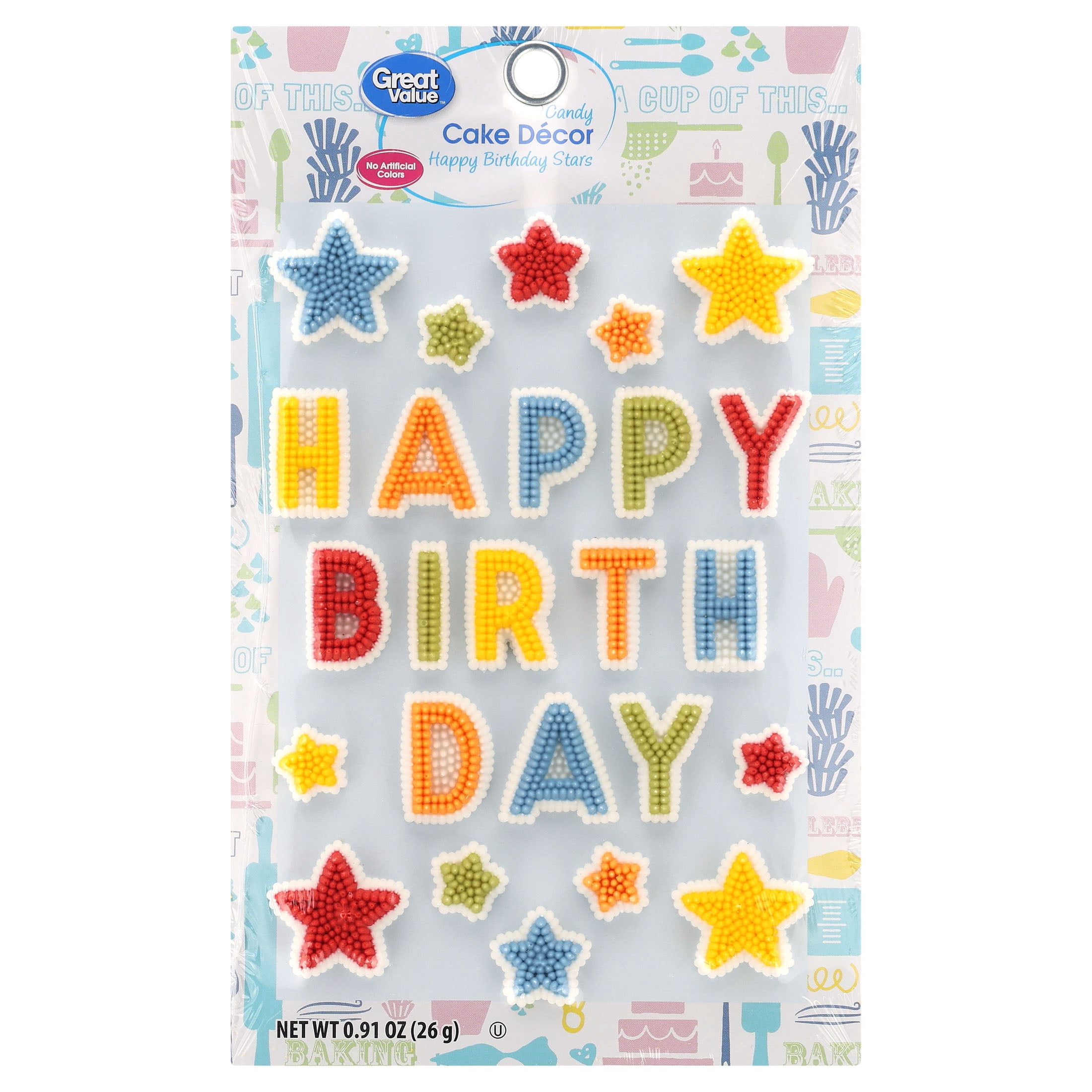 Great Value Candy Cake Decor, Happy Birthday Stars, 0.91 oz