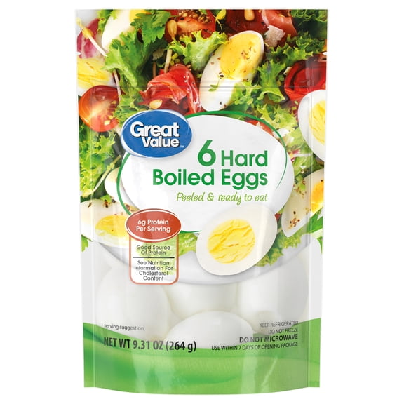 Great Value Hard Boiled Eggs, 9.31 oz, 6 Count
