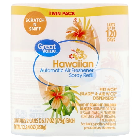 Great Value Hawaiian Automatic Air Freshener Spray Refill, Twin Pack, 6.17 oz