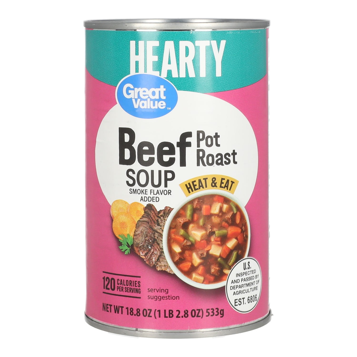 Great Value Hearty Beef Pot Roast Soup, Heat and Eat, 18.8 oz
