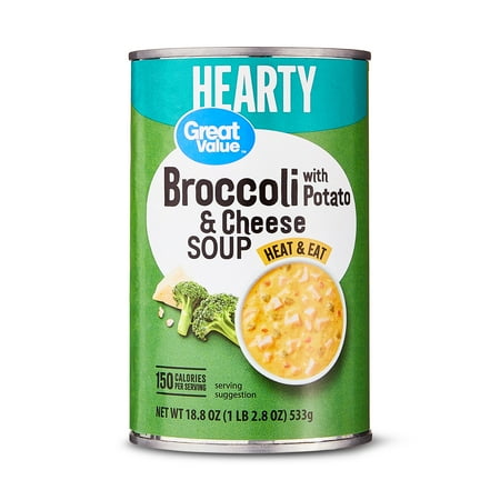 Great Value Hearty Broccoli & Cheese with Potato Soup, 18.8 oz Can Heat & Eat