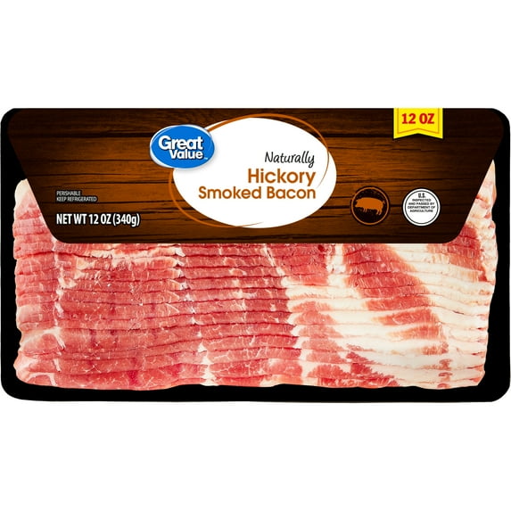 Great Value Naturally Hickory Smoked Sliced Bacon, 12 oz