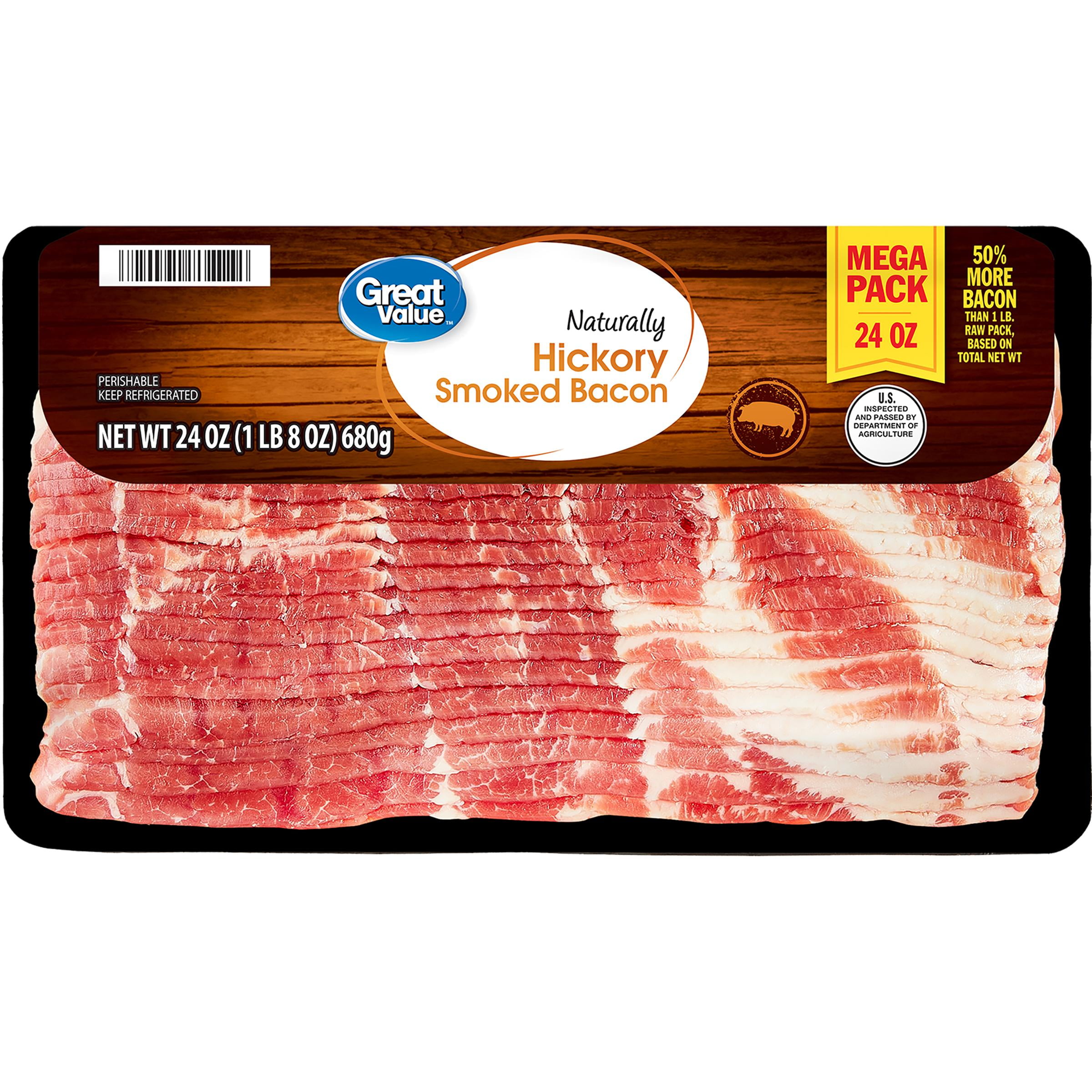 Great Value Hickory Smoked Bacon, Mega Pack, 24 oz