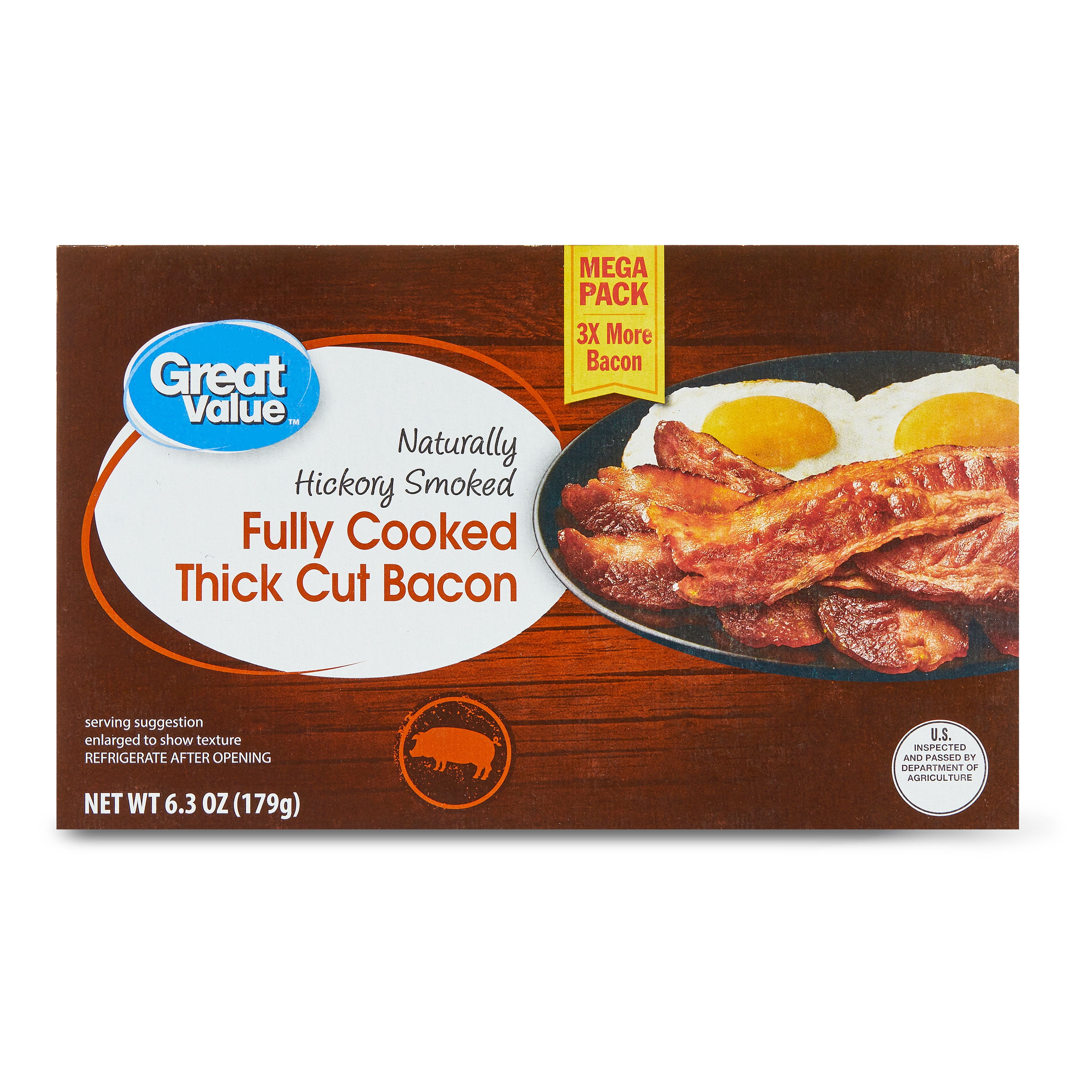 Great Value Hickory Smoked Fully Cooked Bacon, 6.3 oz
