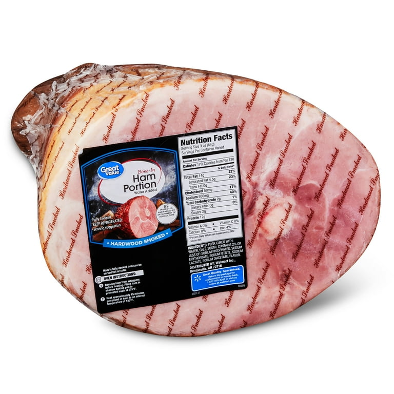 Great Value Hickory Smoked Ham Portion, Fully Cooked, Bone-In,
