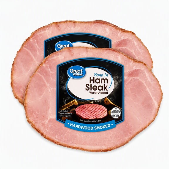 Great Value Hardwood Smoked Ham Steak Value 2-Pack, Fully Cooked, Bone-In, 2 - 4 lb