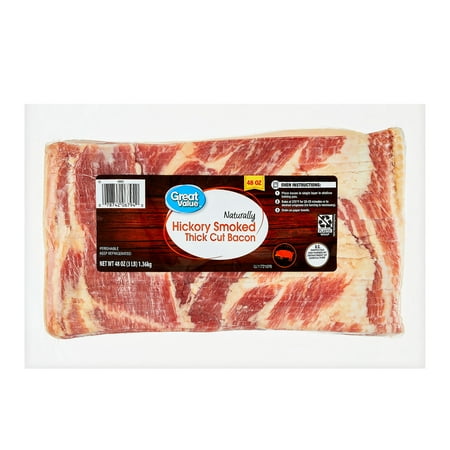Great Value Naturally Hickory Smoked Thick Cut Sliced Bacon, 48 oz