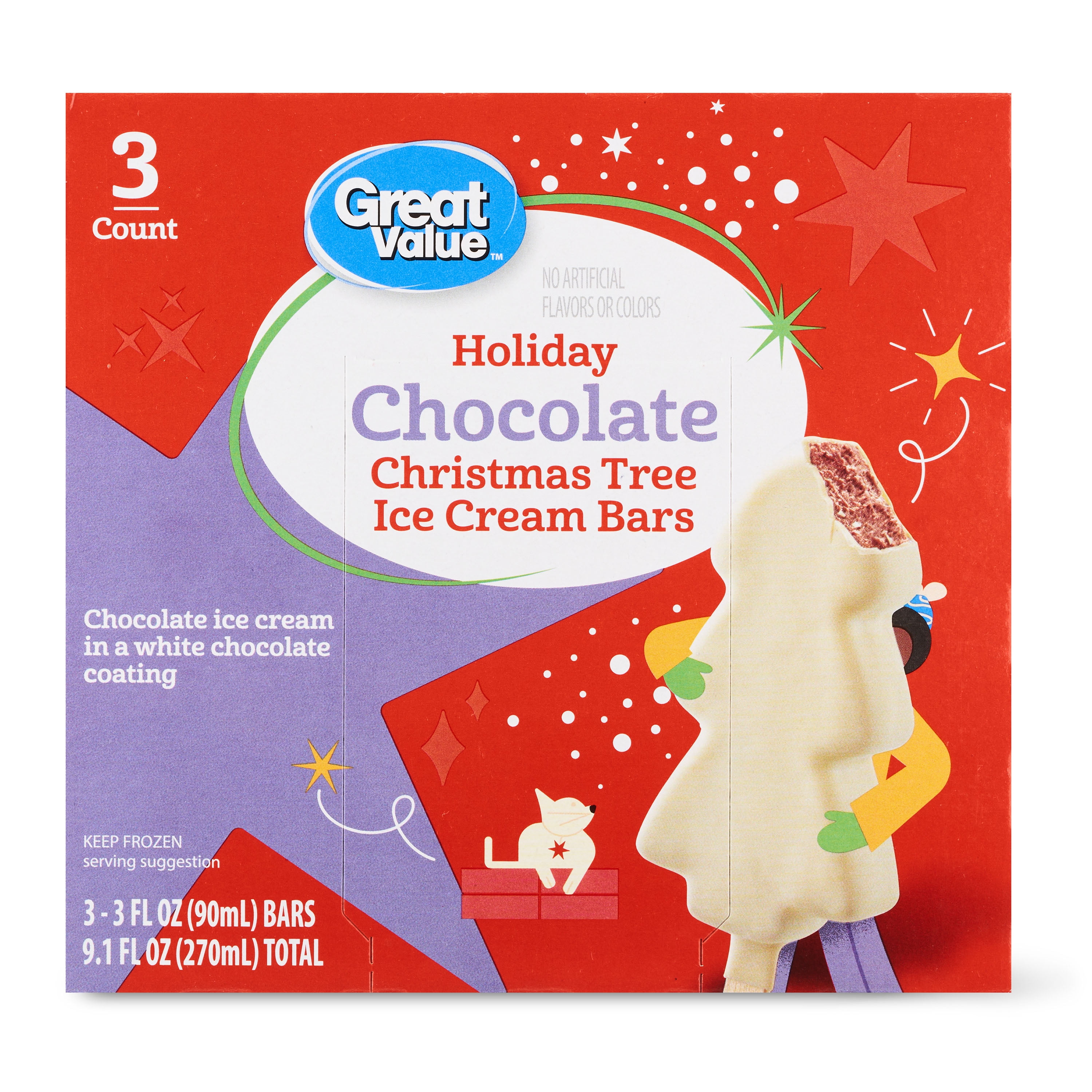 Great Value Holiday Chocolate Christmas Tree Ice Cream Bars, 9.1 fl oz