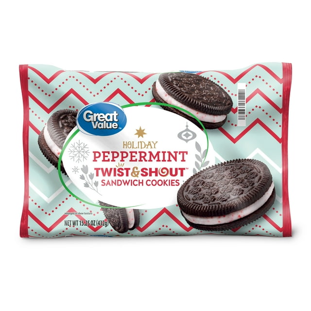 Great Value Holiday Peppermint Twist & Shout Sandwich Cookies 15.25 oz