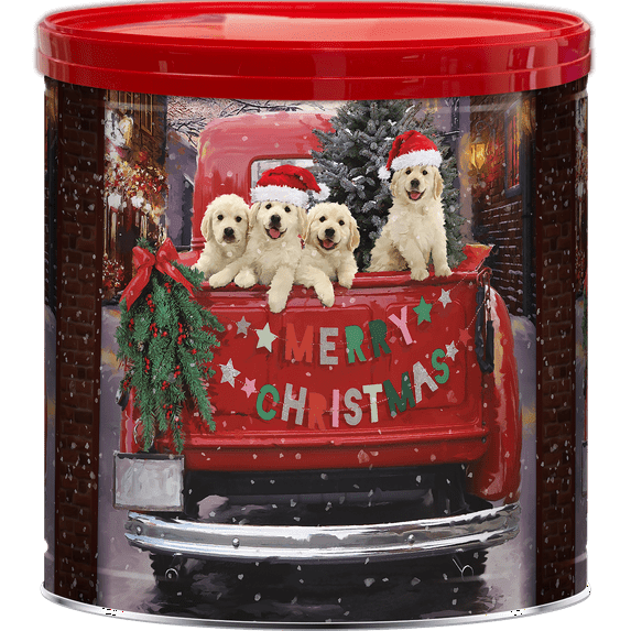 Great Value Holiday Popcorn Tin, Puppy Truck Design, 3 Assorted Flavors, 21 oz
